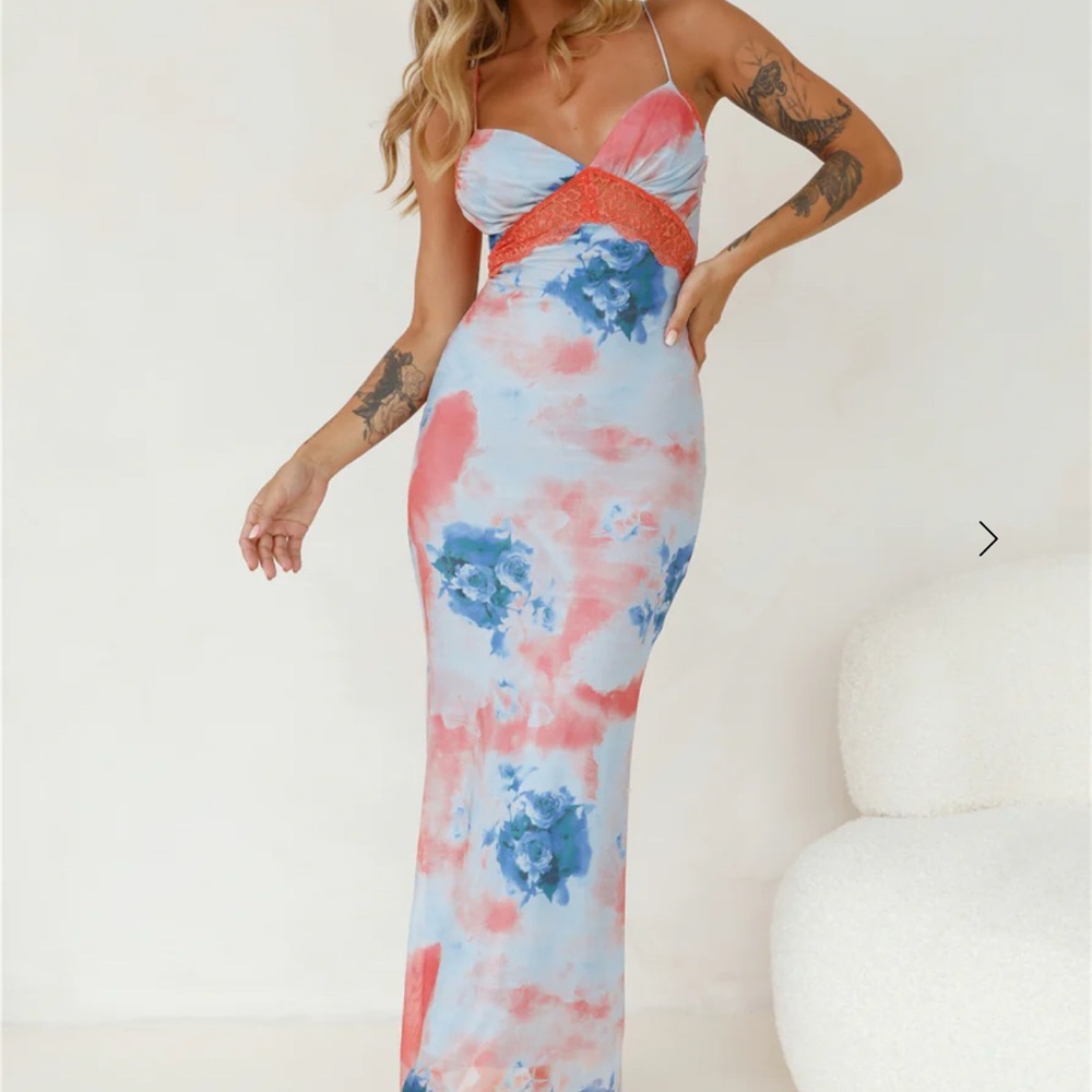 Pink and Blue Sleeveless Mesh Bodycon Maxi Dress, size Medium (runs like small)